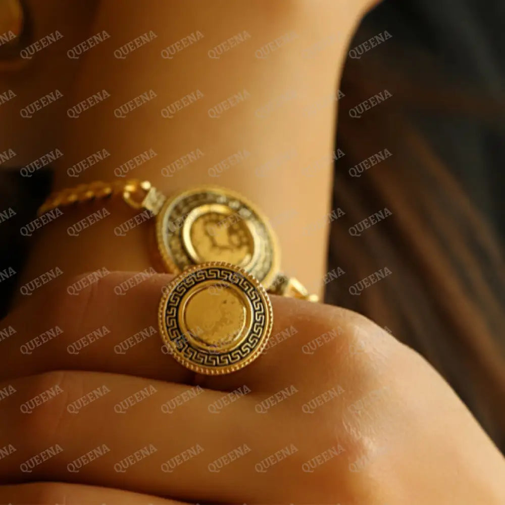 Luxury Lyra Coin Jewelry Full Set 4 Pieces Golden Lyra Coin Janzeer Chain With Verasacei Pattern -