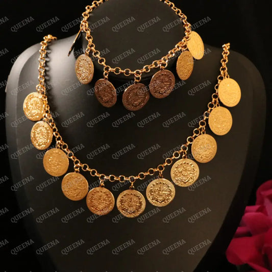 Luxury Multi LYRA COIN JEWELRY FULL SET 3 Pieces Multi Golden Lyra Coins Chain - High Quality 18k Gold Plated Statement
