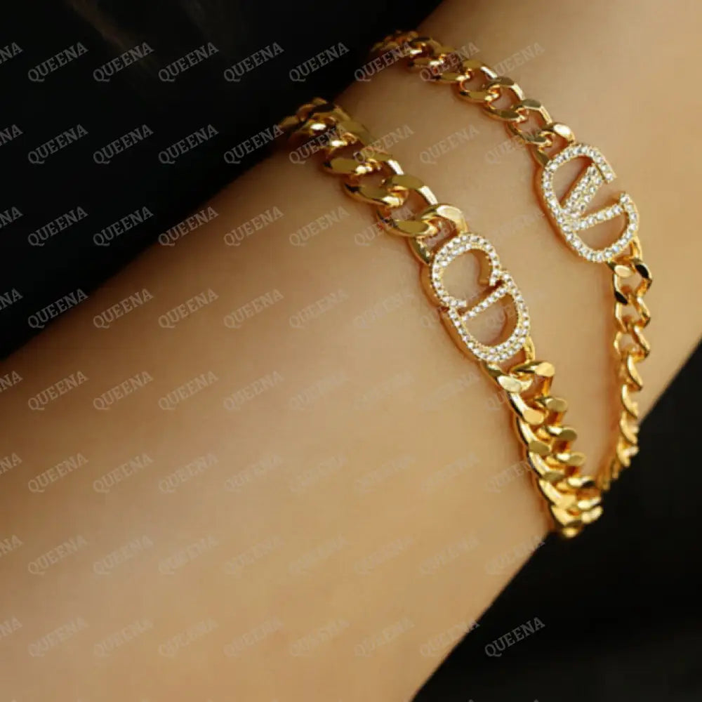 Luxury New Cd Link Chain Bracelet Studded With Zircon - High Quality 18K Gold Plated Statement Piece