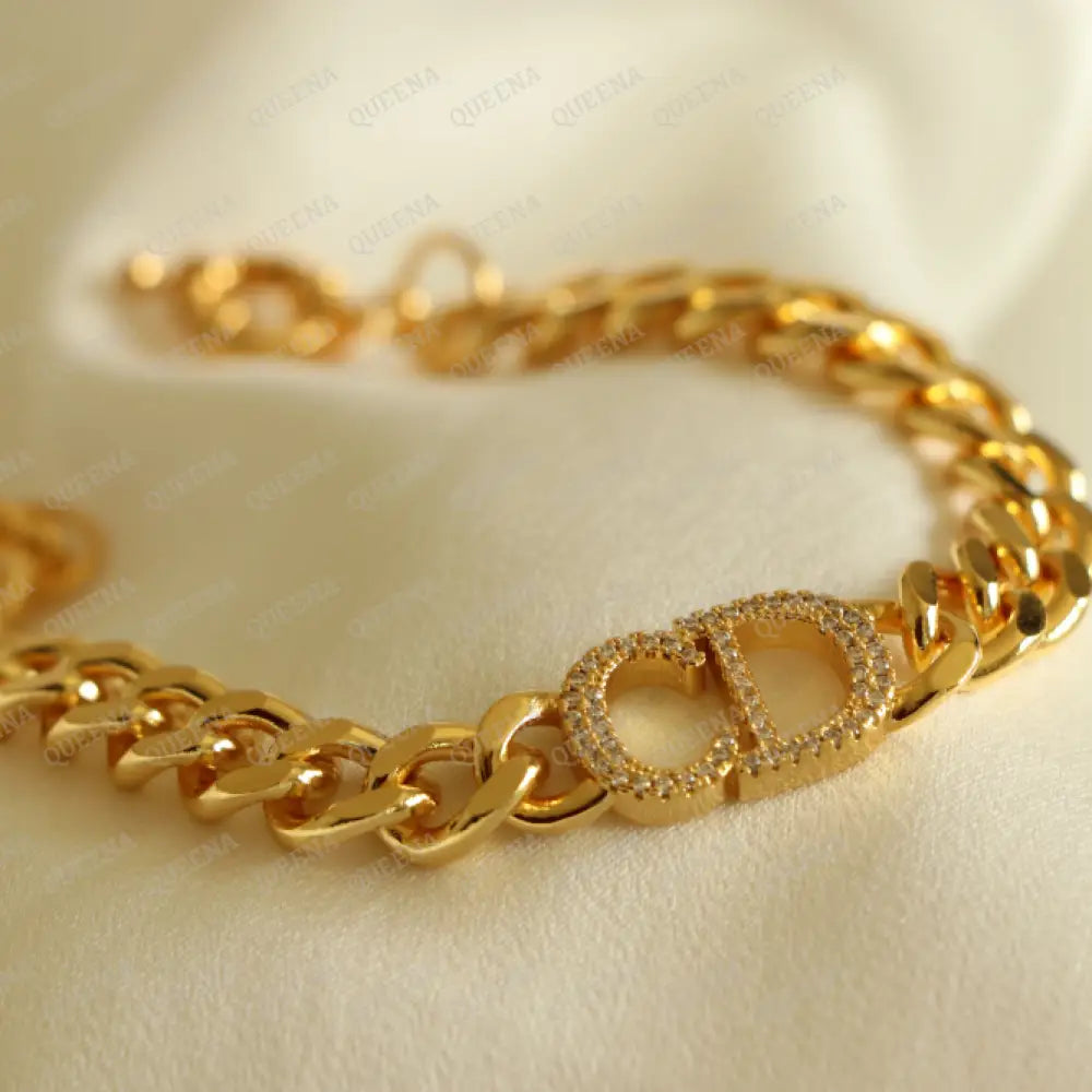 Luxury New Cd Link Chain Bracelet Studded With Zircon - High Quality 18K Gold Plated Statement Piece