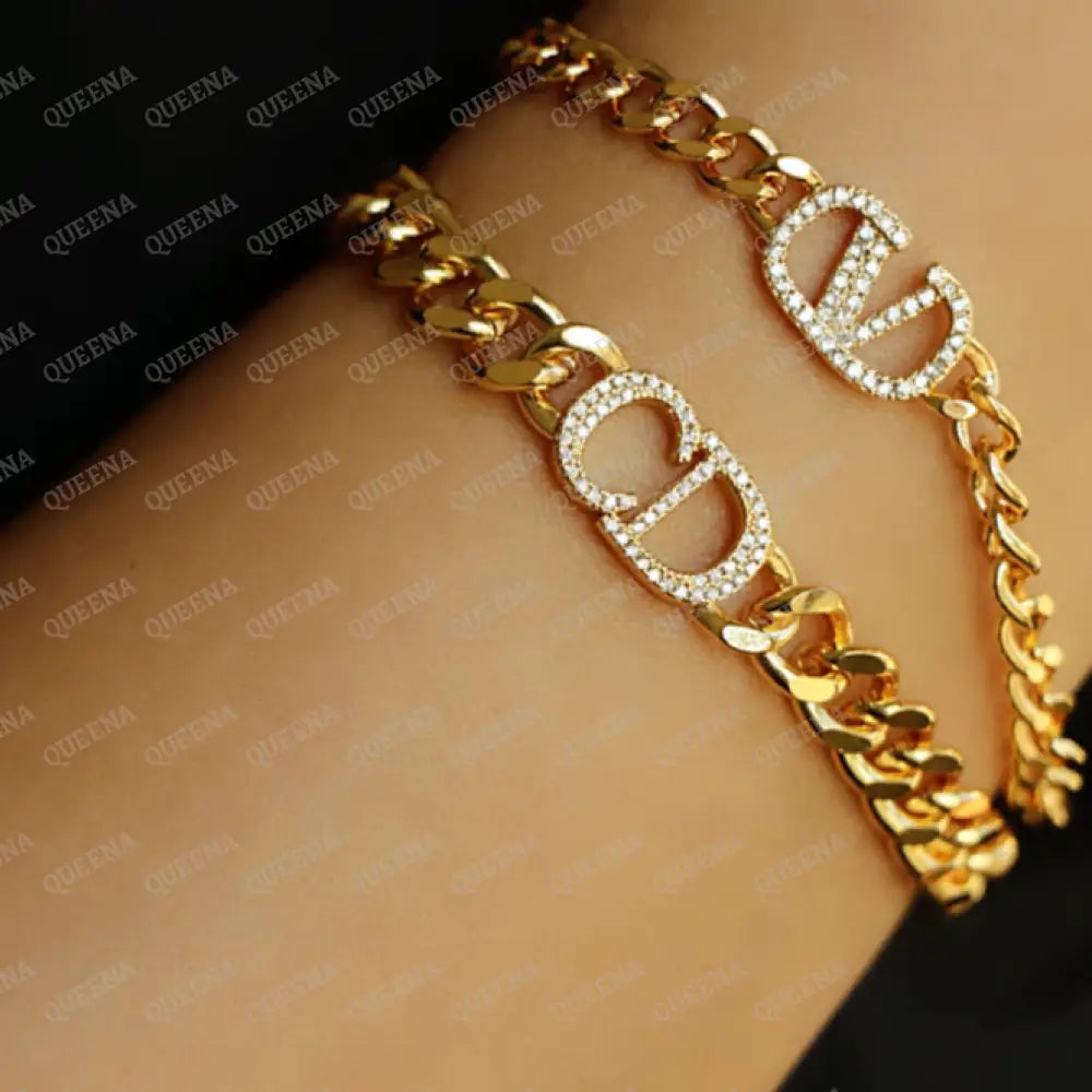 Luxury New Cd Link Chain Bracelet Studded With Zircon - High Quality 18K Gold Plated Statement Piece