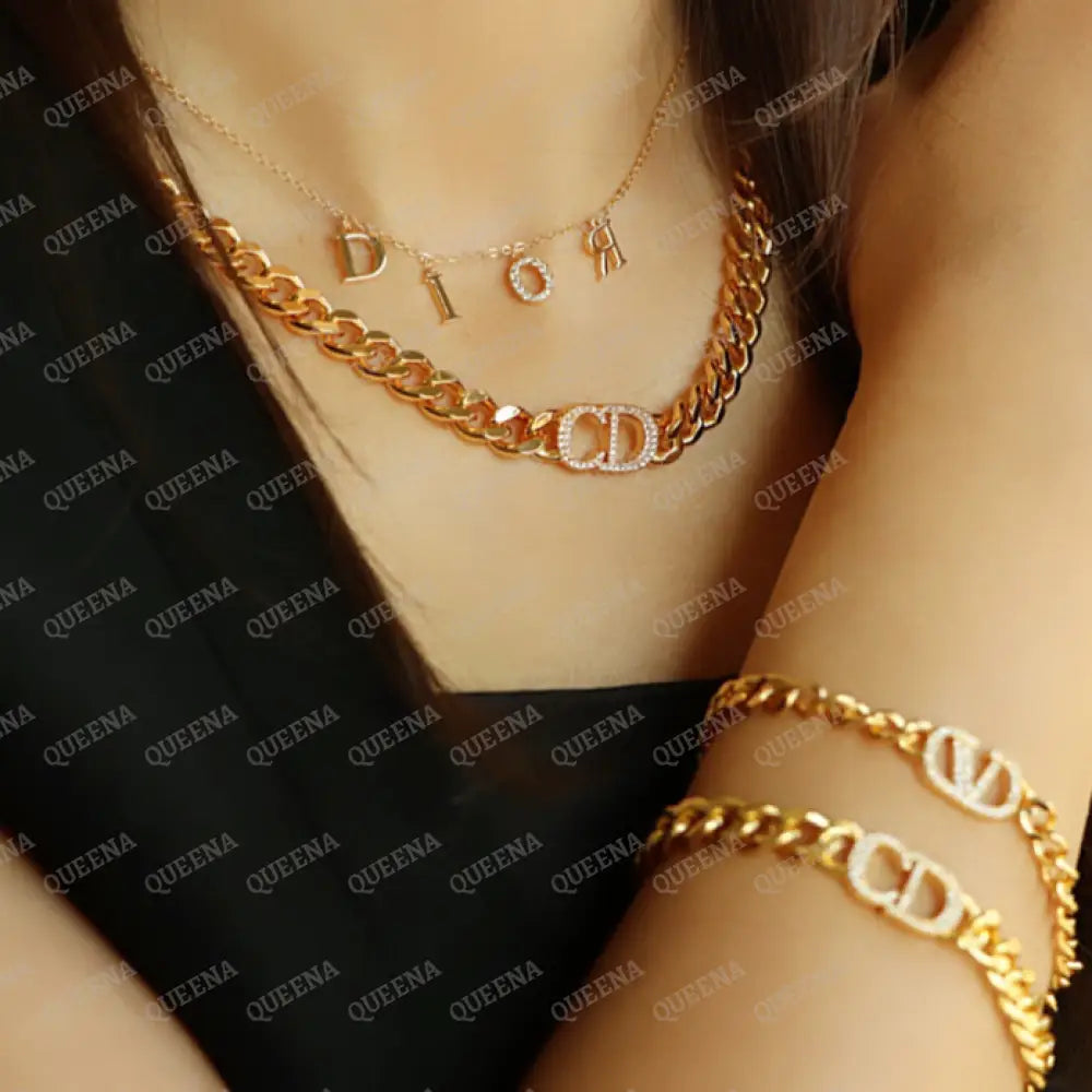 Luxury New Cd Link Chain Necklace Studded With Zircon - High Quality 18K Gold Plated Statement