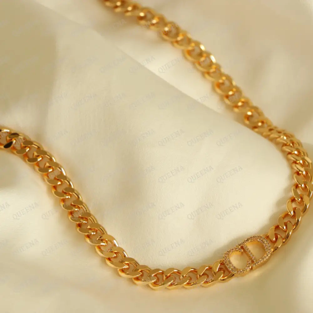 Luxury New Cd Link Chain Necklace Studded With Zircon - High Quality 18K Gold Plated Statement