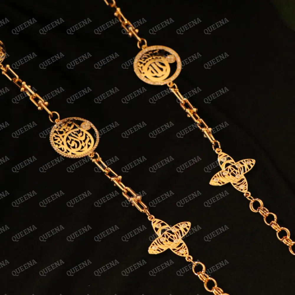 Luxury Shiny Gold-Plated 18K Multi-Medallion Long Chainlink Necklace Necklaces