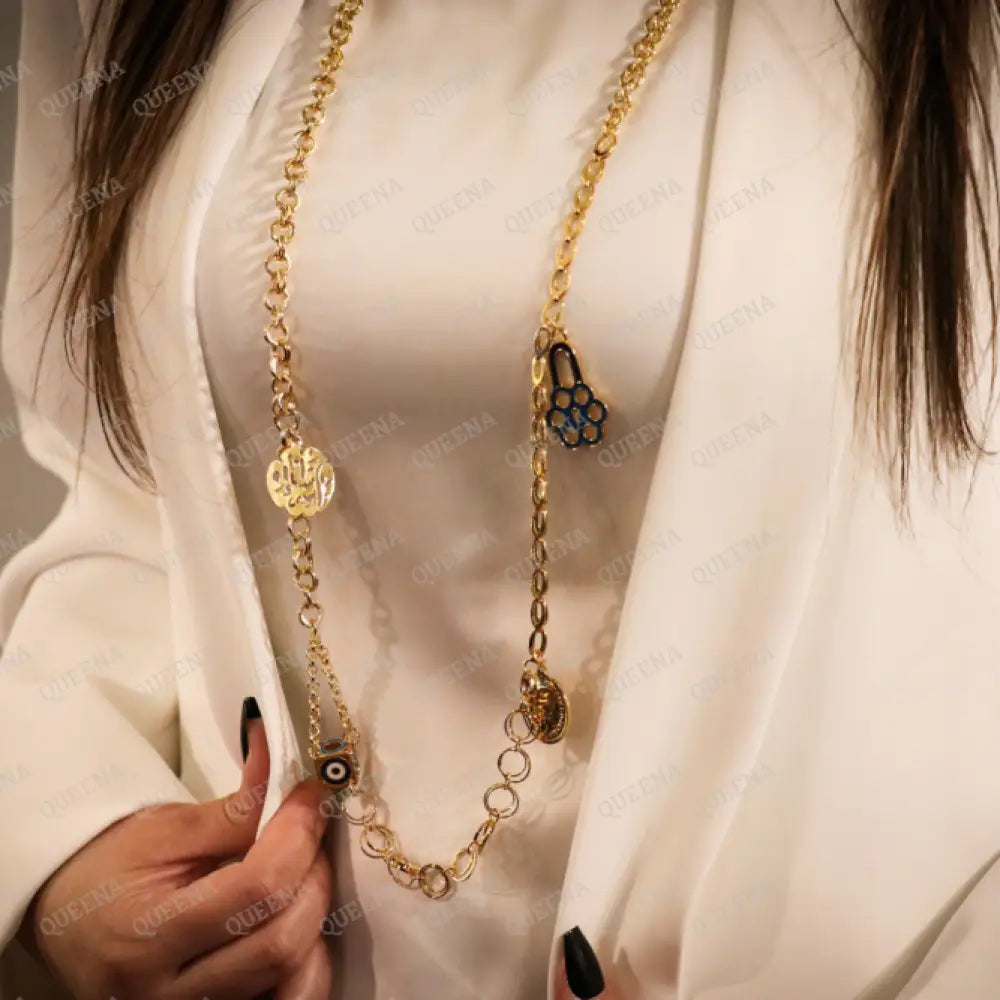 Luxury Shiny Gold Plated 18K Multi-Medallion Long Chainlink Necklace Necklaces