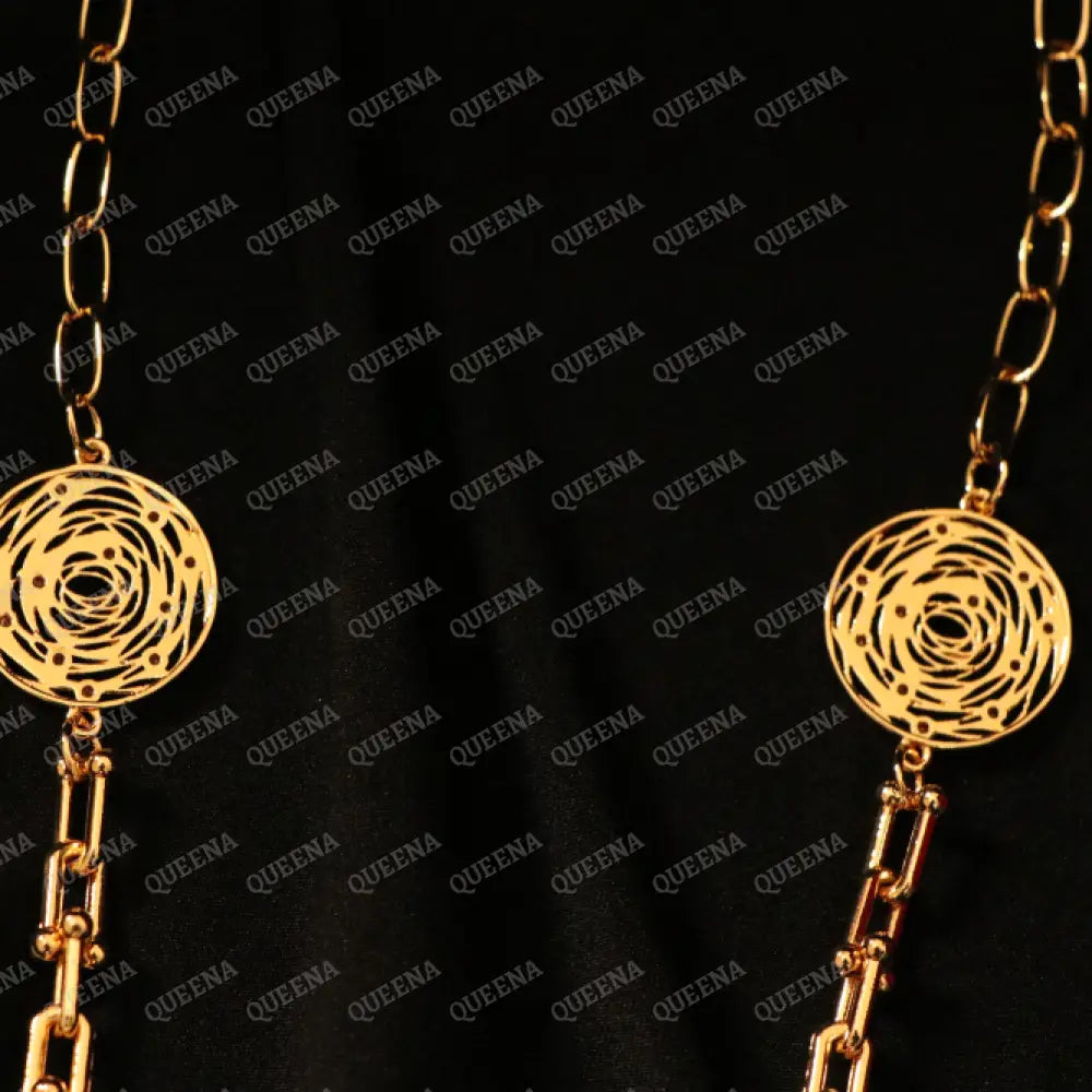 Luxury Shiny Gold-Plated 18K Multi-Medallion Long Chainlink Necklace Necklaces