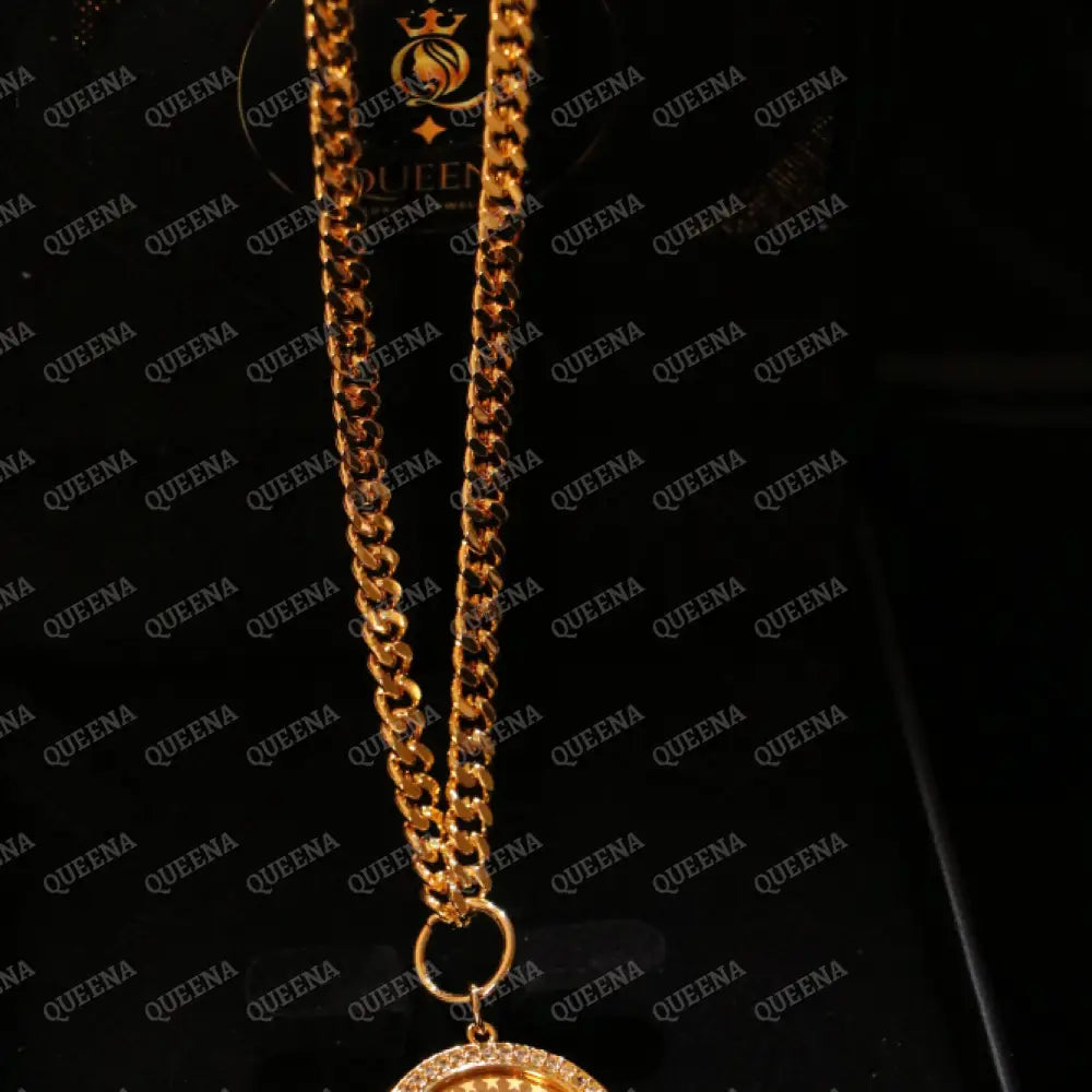 Luxury Shiny Gold Plated 18K Turkish Lyra Coin Long Janzeer Chain Necklace Studded with Zircon Necklaces