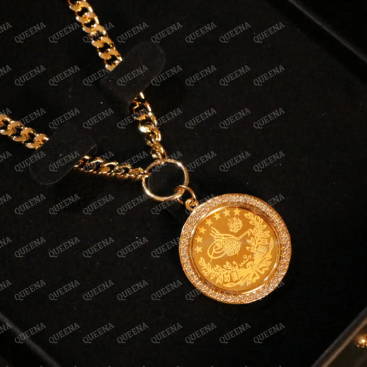 Luxury Shiny Gold Plated 18K Turkish Lyra Coin Long Janzeer Chain Necklace Studded with Zircon Necklaces