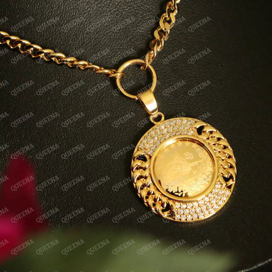 Luxury Shiny Gold Plated 18K Turkish Lyra Coin Long Janzeer Chain Necklace Studded with Zircon Necklaces