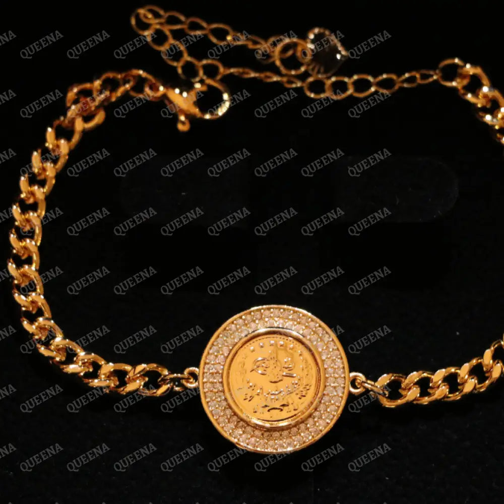 Luxury Shiny Lyra Coin Janzeer Chain Bracelet Studded with Zircon Bracelet