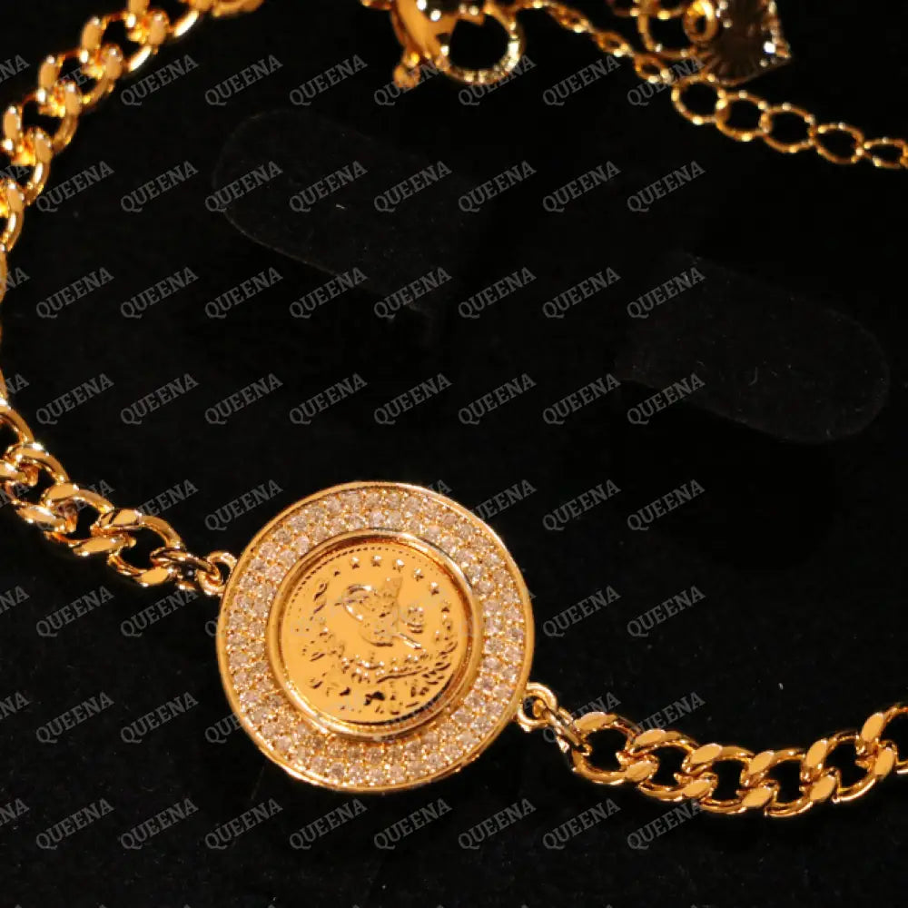 Luxury Shiny Lyra Coin Janzeer Chain Bracelet Studded with Zircon Bracelet