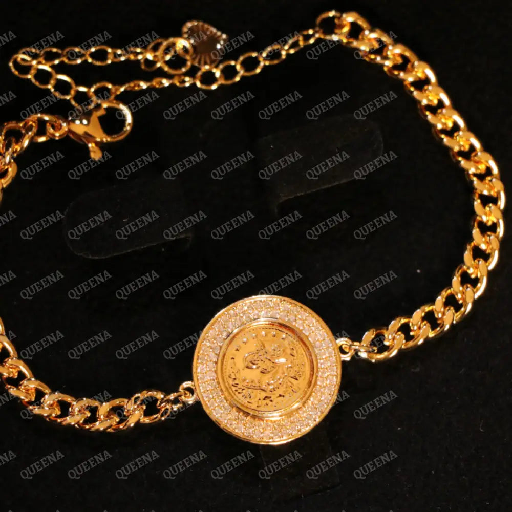 Luxury Shiny Lyra Coin Janzeer Chain Bracelet Studded with Zircon Bracelet