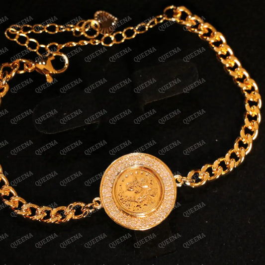Luxury Shiny Lyra Coin Janzeer Chain Bracelet Studded with Zircon Bracelet