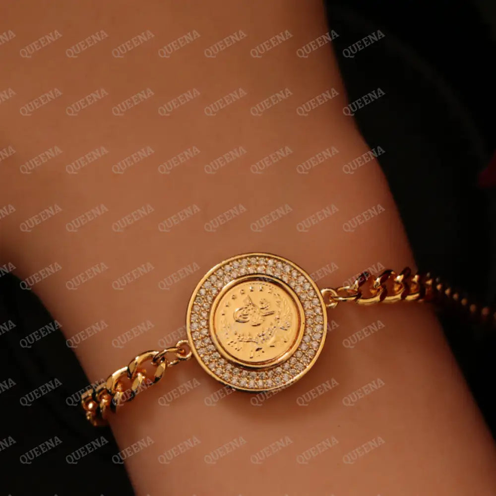 Luxury Shiny Lyra Coin Janzeer Chain Bracelet Studded with Zircon Bracelet