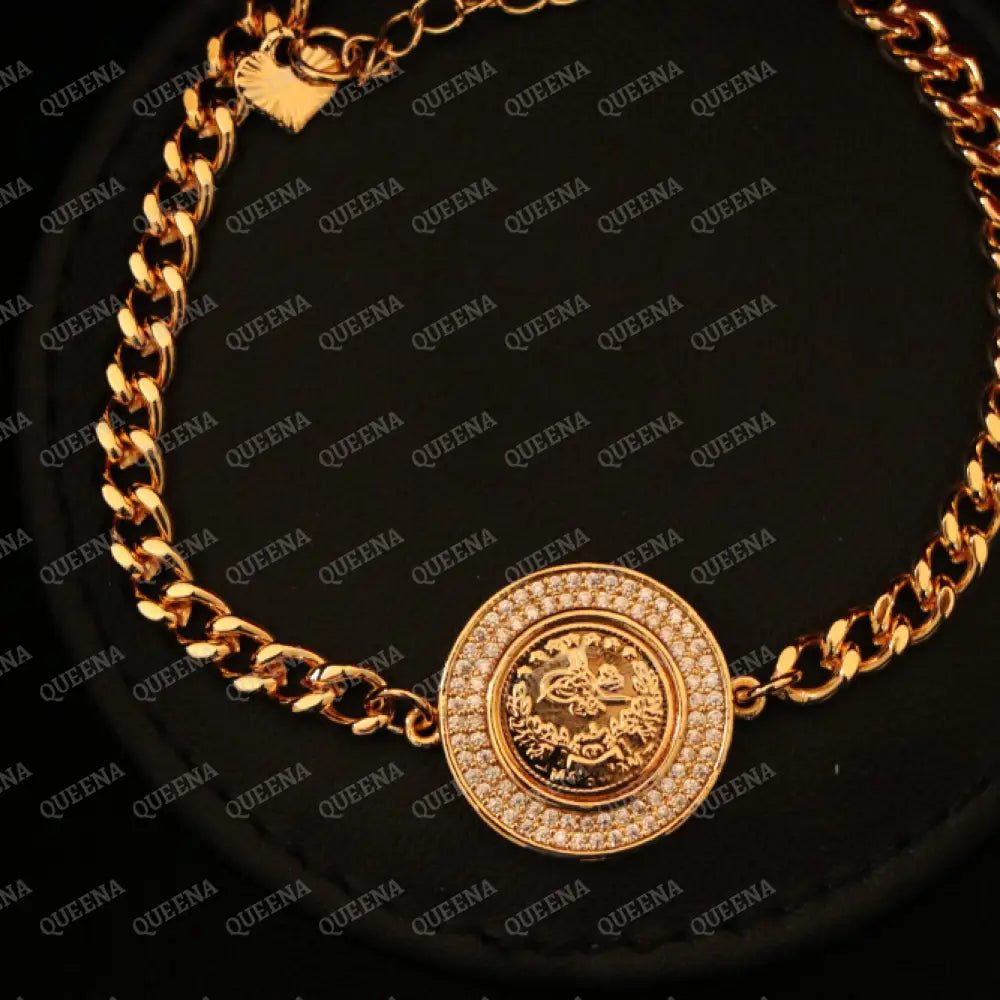 Luxury Shiny Lyra Coin Janzeer Chain Bracelet Studded with Zircon Bracelet