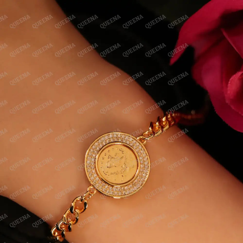 Luxury Shiny Lyra Coin Janzeer Chain Bracelet Studded with Zircon Bracelet