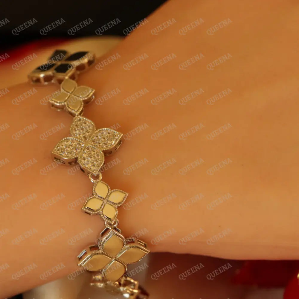 Luxury Silver Princess Flower Bracelet Studded With Zircon Stones - High Quality 18K Gold Plated