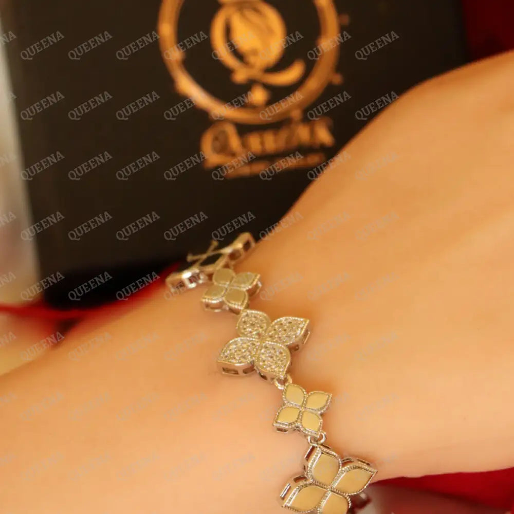 Luxury Silver Princess Flower Bracelet Studded With Zircon Stones - High Quality 18K Gold Plated