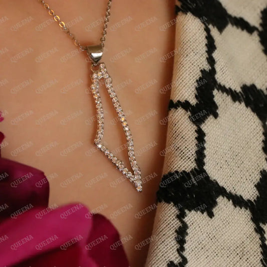 Luxury SILVER Zircon PALESTINE Country Map - Pendant Necklace Necklaces