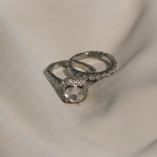 Luxury Solitaire Ring For Women 2Pcs/Set Shiny Cubic Zircon Solid 925 Sterling Silver Rings