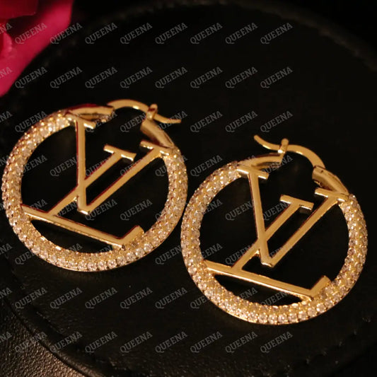 Luxury Sparkle LV Big Hoop Earrings Studded with Full Zircon Earrings