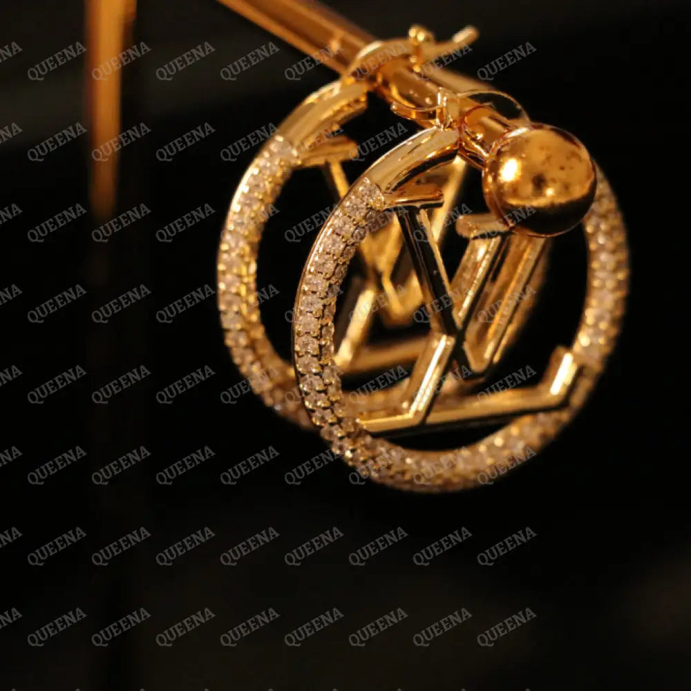 Luxury Sparkle LV Big Hoop Earrings Studded with Full Zircon Earrings