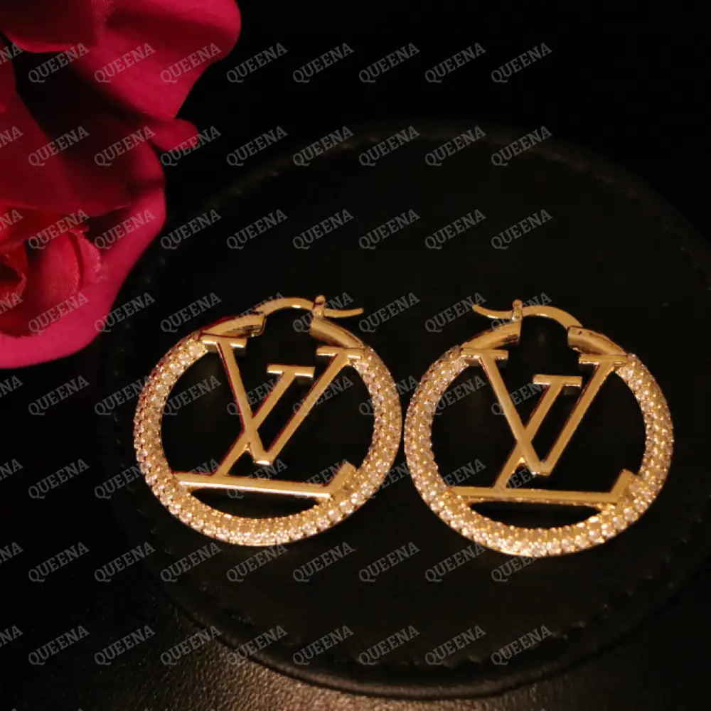 Luxury Sparkle LV Big Hoop Earrings Studded with Full Zircon Earrings