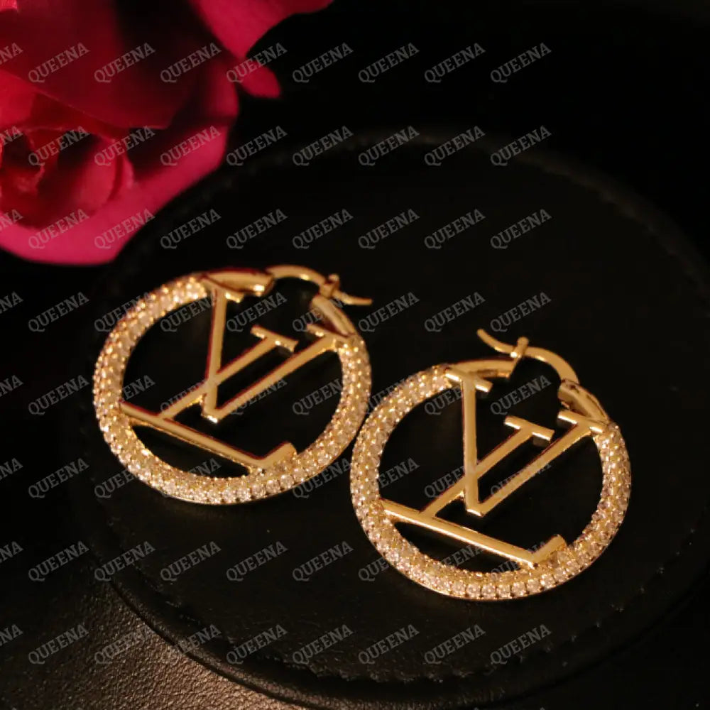 Luxury Sparkle LV Big Hoop Earrings Studded with Full Zircon Earrings