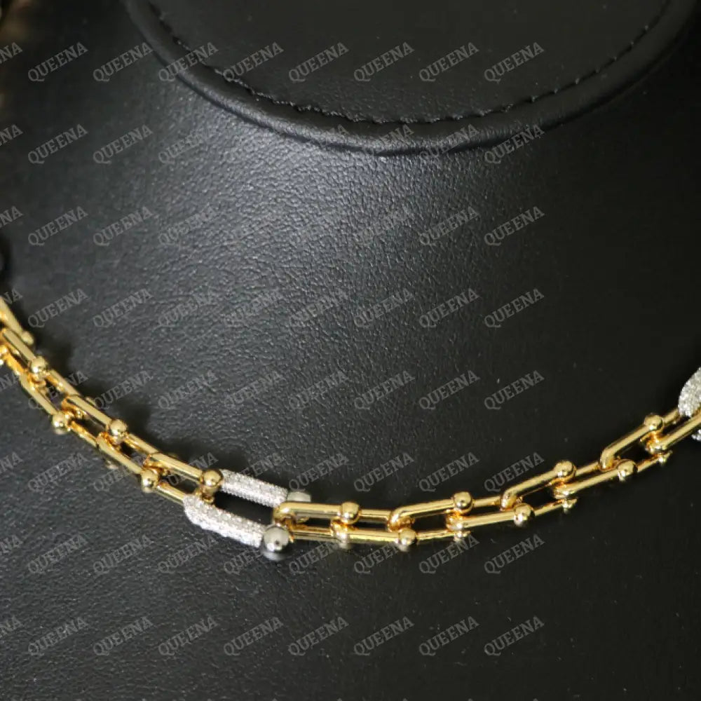 Luxury Teffania Chocker Necklace- Golden Chain Link Necklace Studded With Silver Zircon Stones -