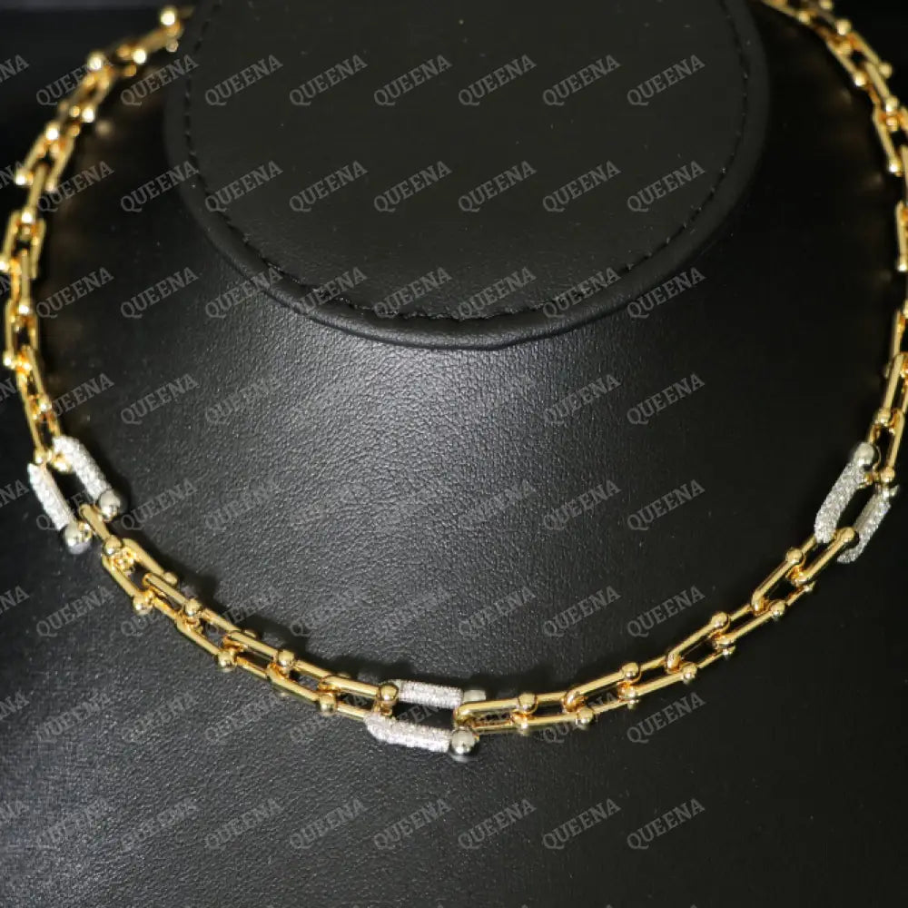 Luxury Teffania Chocker Necklace- Golden Chain Link Necklace Studded With Silver Zircon Stones -