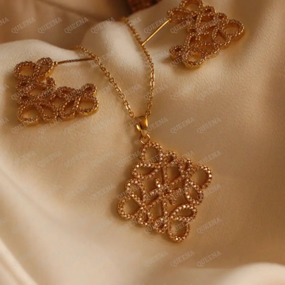 Luxury Unique Lovina Jewelry Set Studded In Zircon (Necklace And Earring) Sets