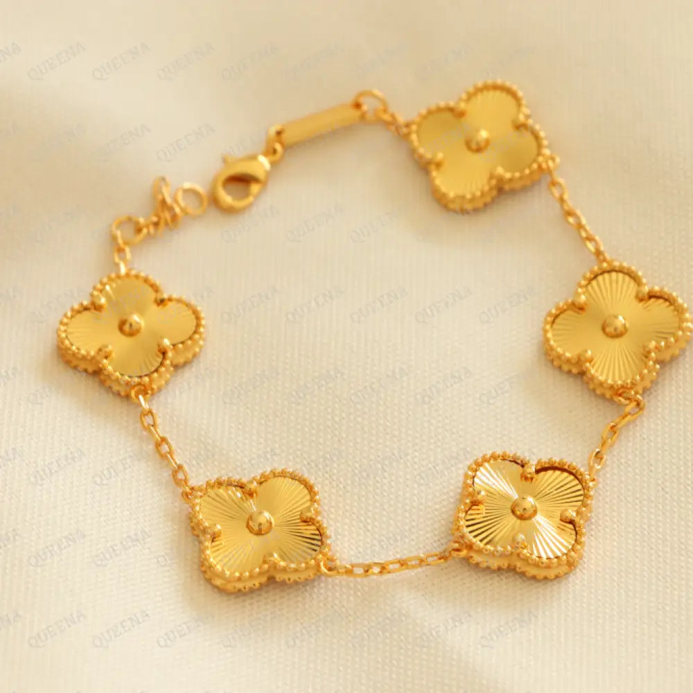 Luxury Vca Bracelet With 5 Multi Golden Leaf Clover - High Quality 18K Gold Plated Statement Piece