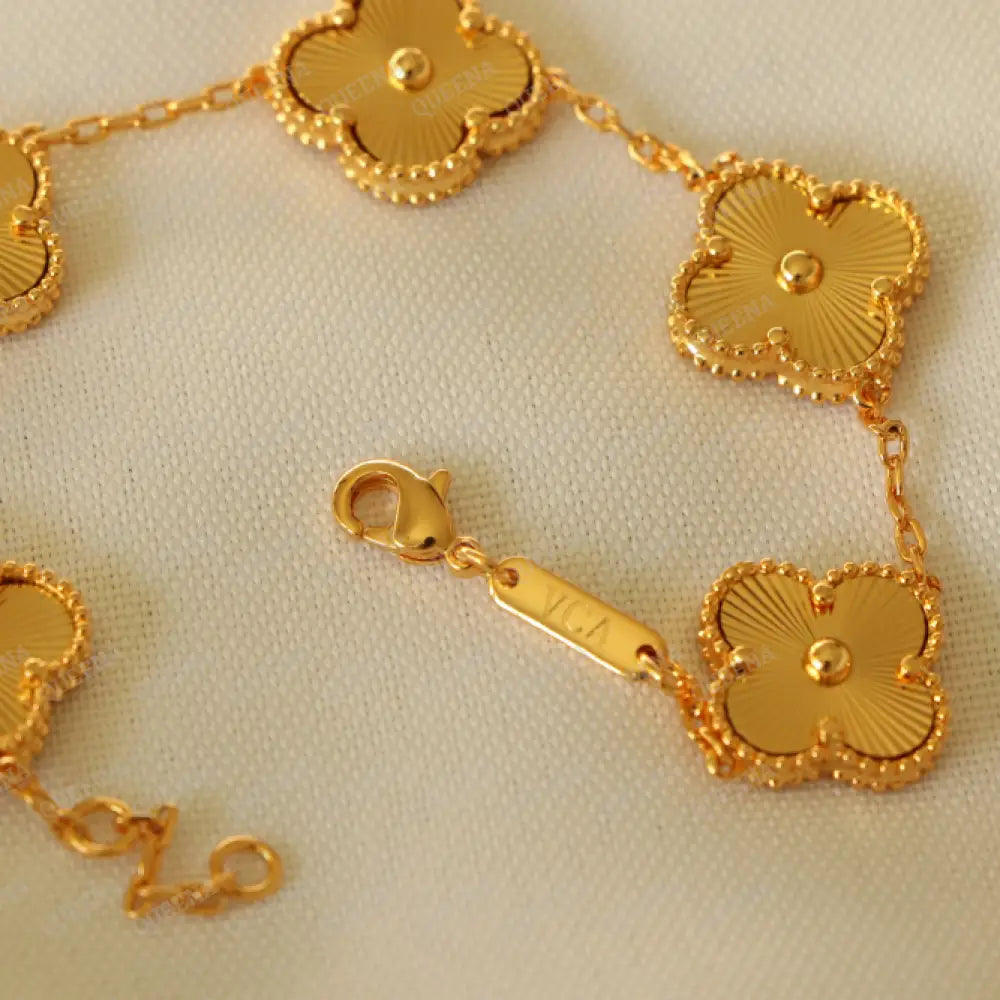 Luxury Vca Bracelet With 5 Multi Golden Leaf Clover - High Quality 18K Gold Plated Statement Piece