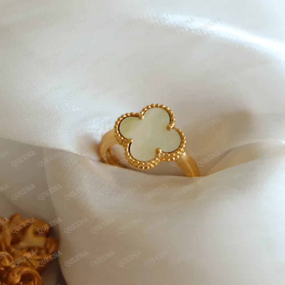 Luxury Vca Ring - Mother Of Pearl Leaf Clover Free Size Ring Adjustable Rings