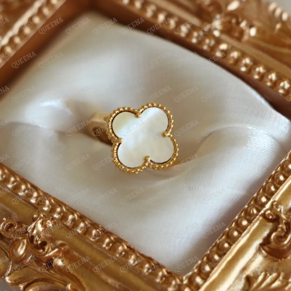 Luxury Vca Ring - Mother Of Pearl Leaf Clover Free Size Ring Adjustable Rings