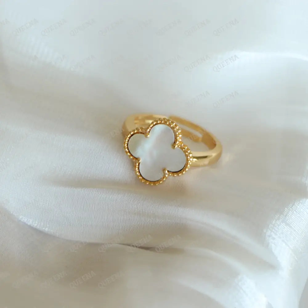 Luxury Vca Ring - Mother Of Pearl Leaf Clover Free Size Ring Adjustable Rings