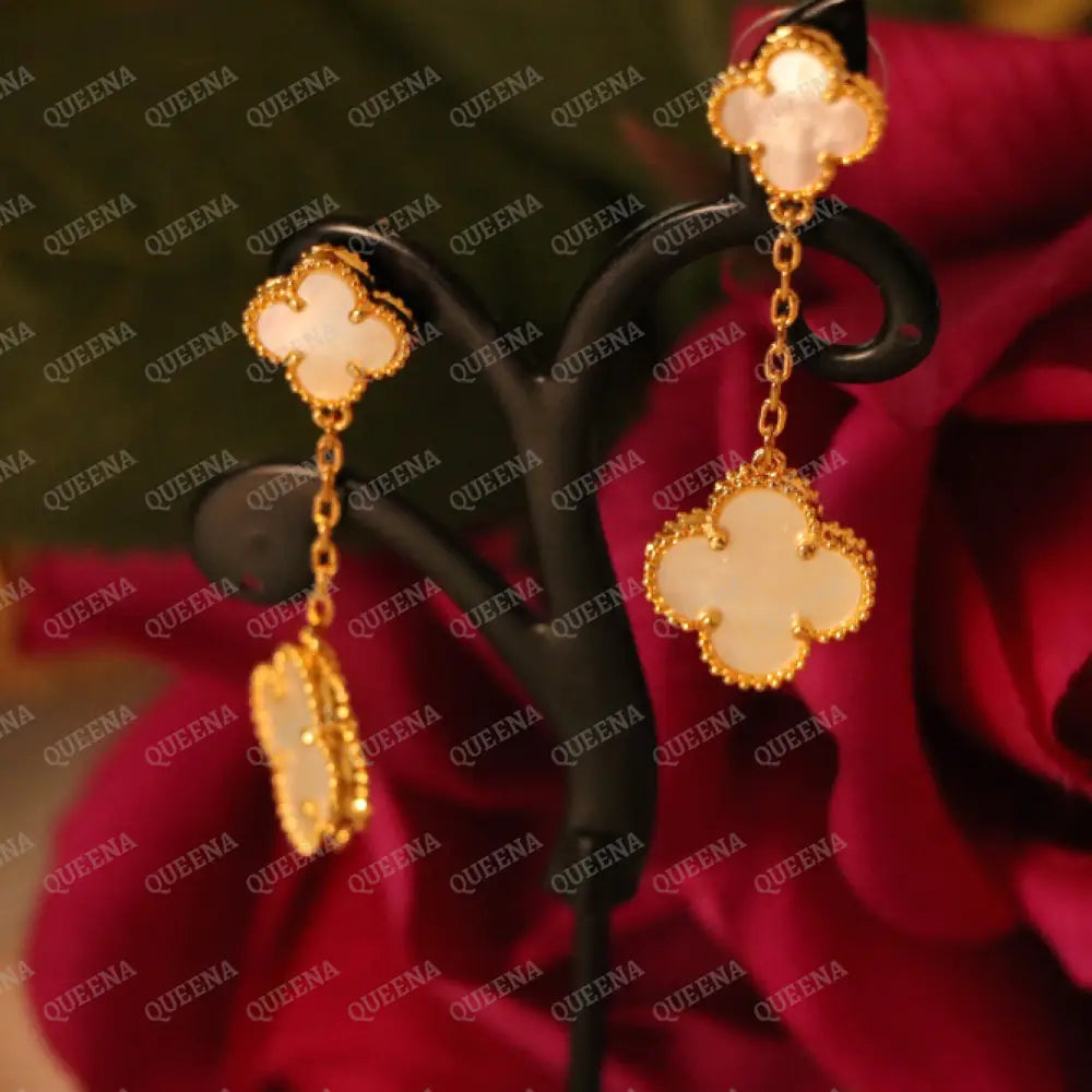 Luxury White Two Clovers Stud Earrings Earrings