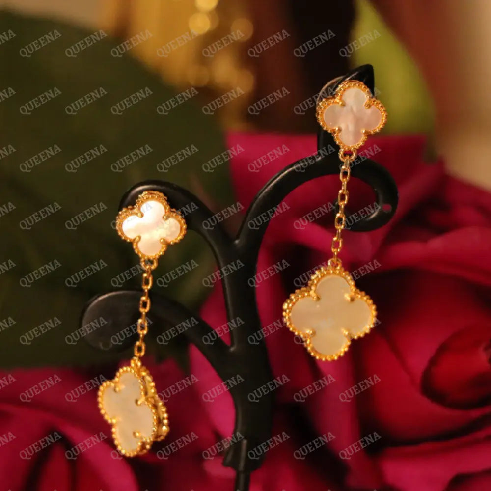 Luxury White Two Clovers Stud Earrings Earrings