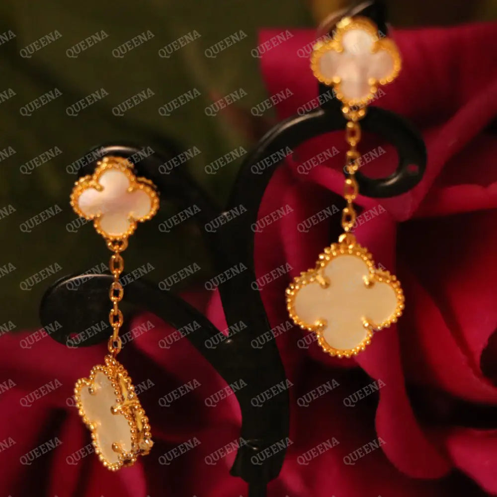 Luxury White Two Clovers Stud Earrings Earrings