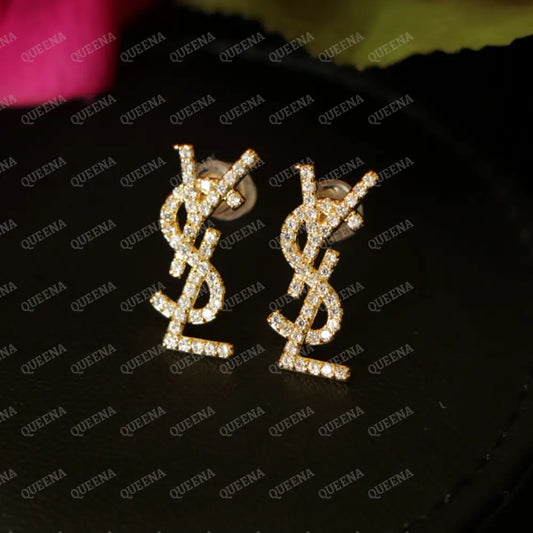 Luxury YSL Stud Earrings Studded with Zircon Stones Earrings