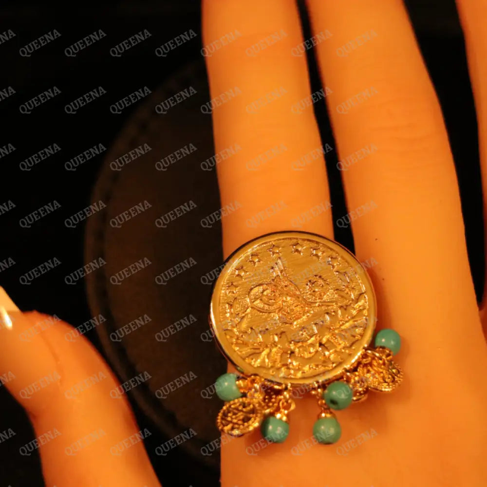 Lyra Coin Frfasha Ring with Blue Beads Rings