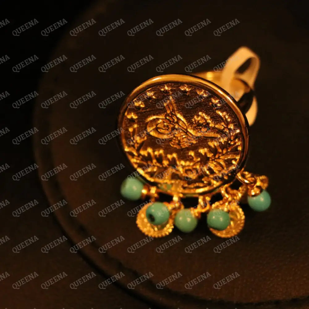 Lyra Coin Frfasha Ring with Blue Beads Rings