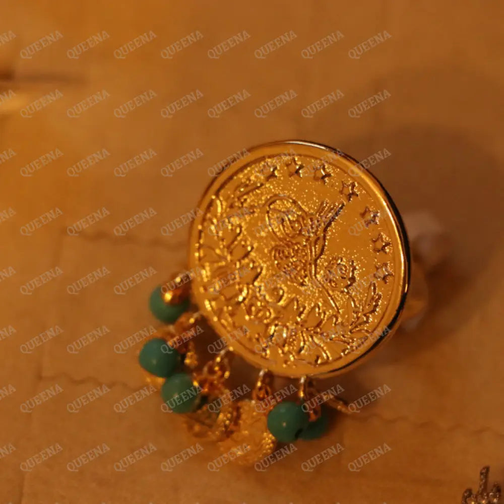 Lyra Coin Frfasha Ring with Blue Beads Rings