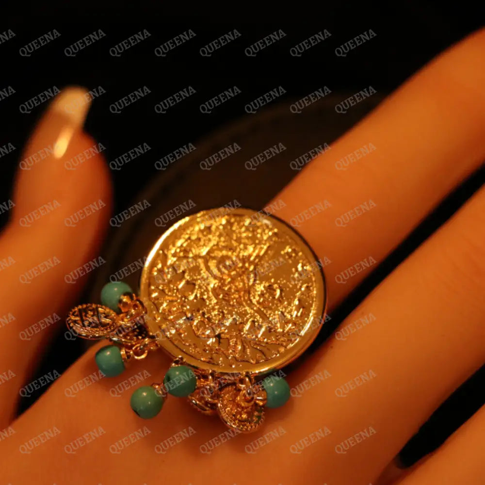 Lyra Coin Frfasha Ring with Blue Beads Rings