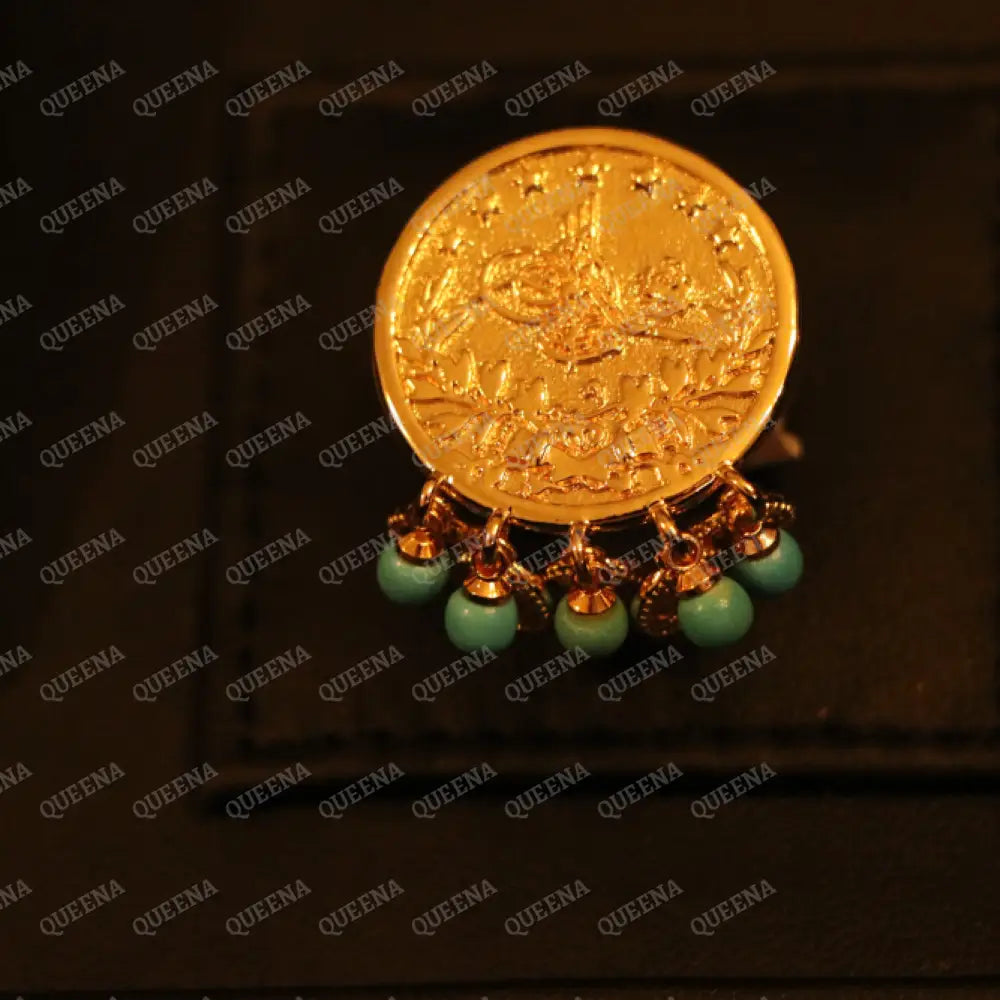 Lyra Coin Frfasha Ring with Blue Beads Rings