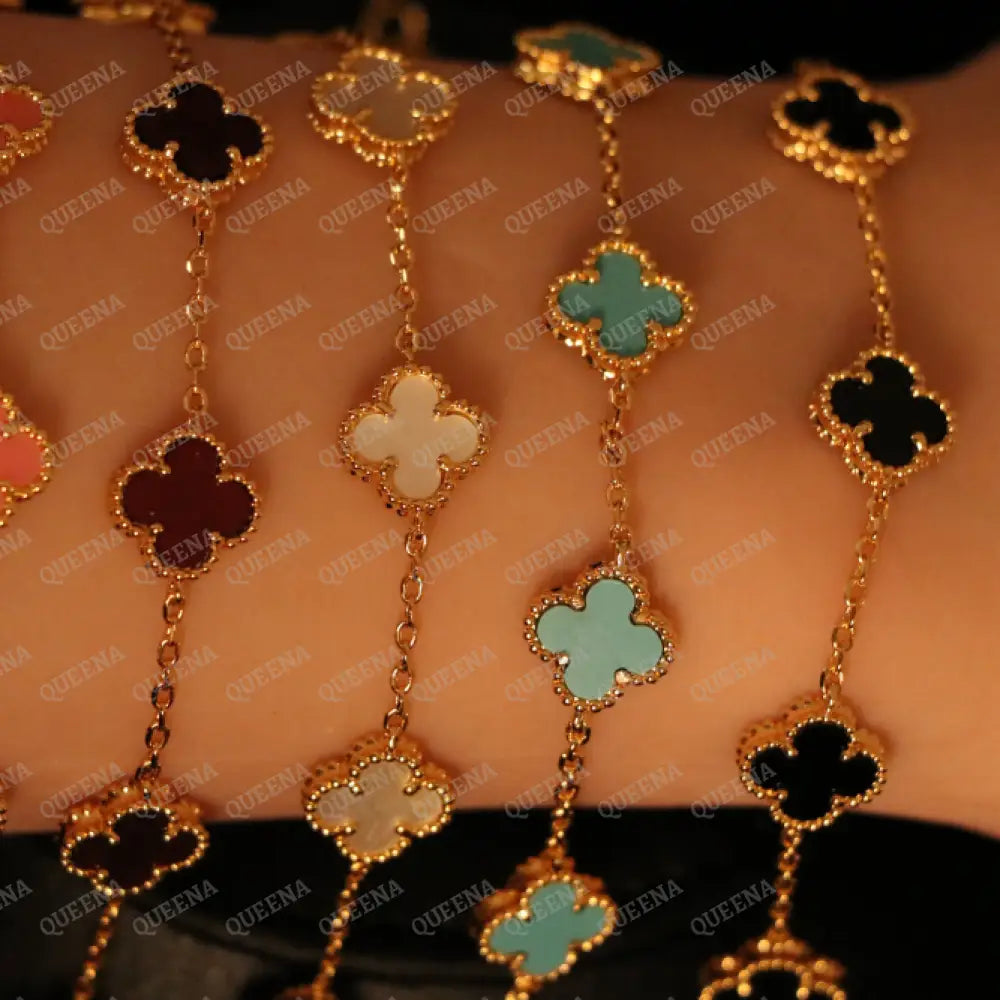 Mini Clover Bracelet with 5 Multi Leaf Clover - High Quality 18k Gold Plated Statement Piece Bracelet