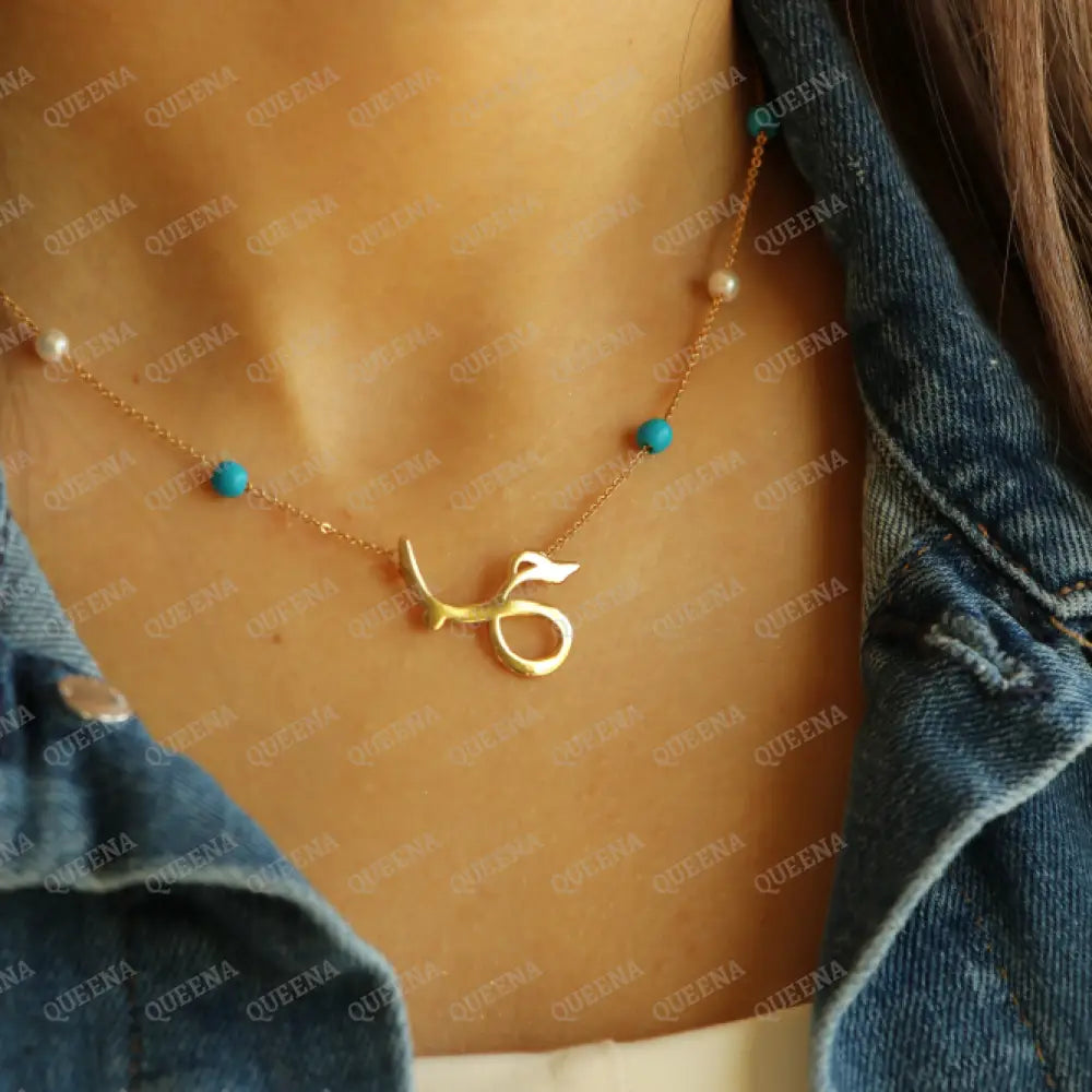 Necklace (حب) Love Word In Arabic Calligraphy With Blue & Pearls Beads Necklaces