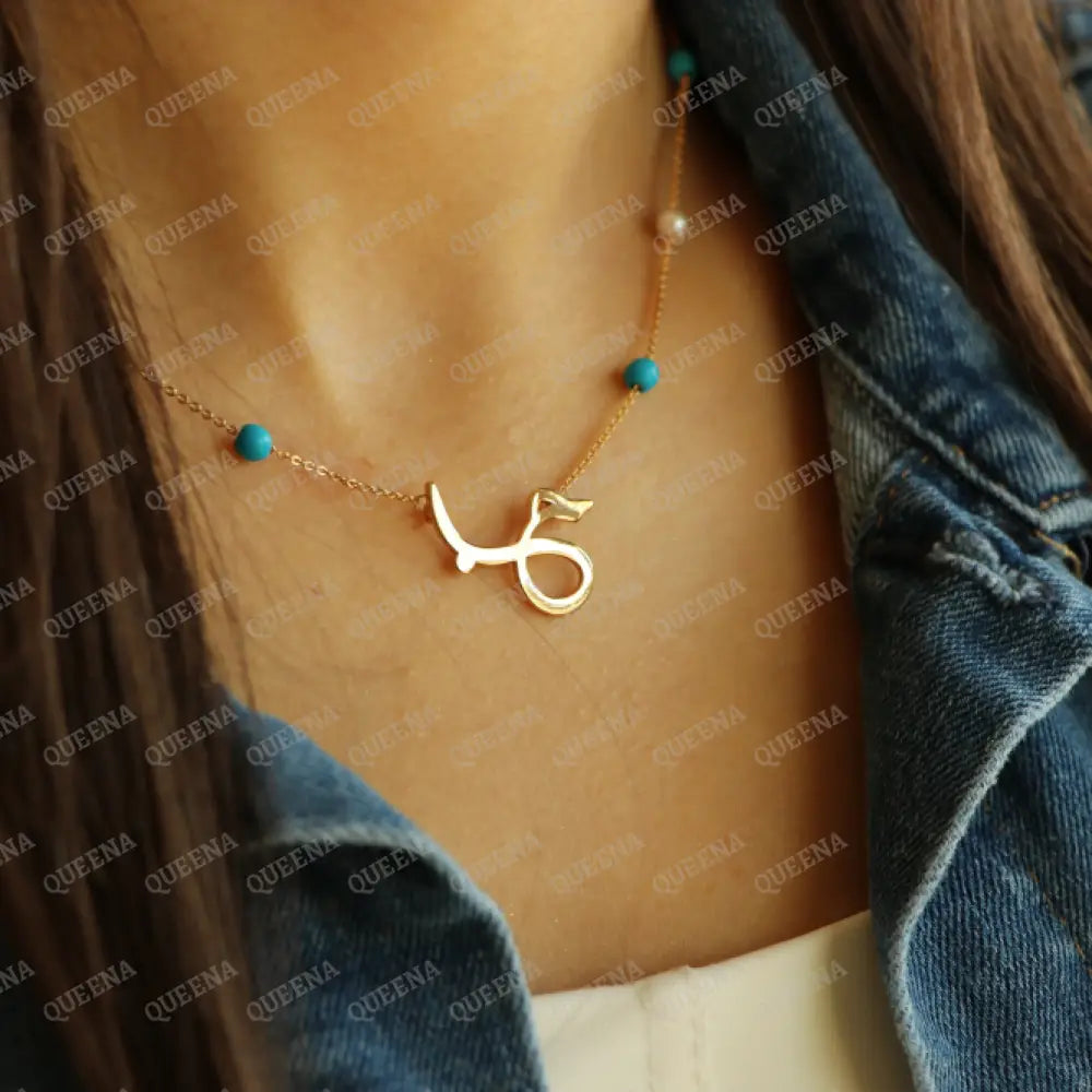 Necklace (حب) Love Word In Arabic Calligraphy With Blue & Pearls Beads Necklaces