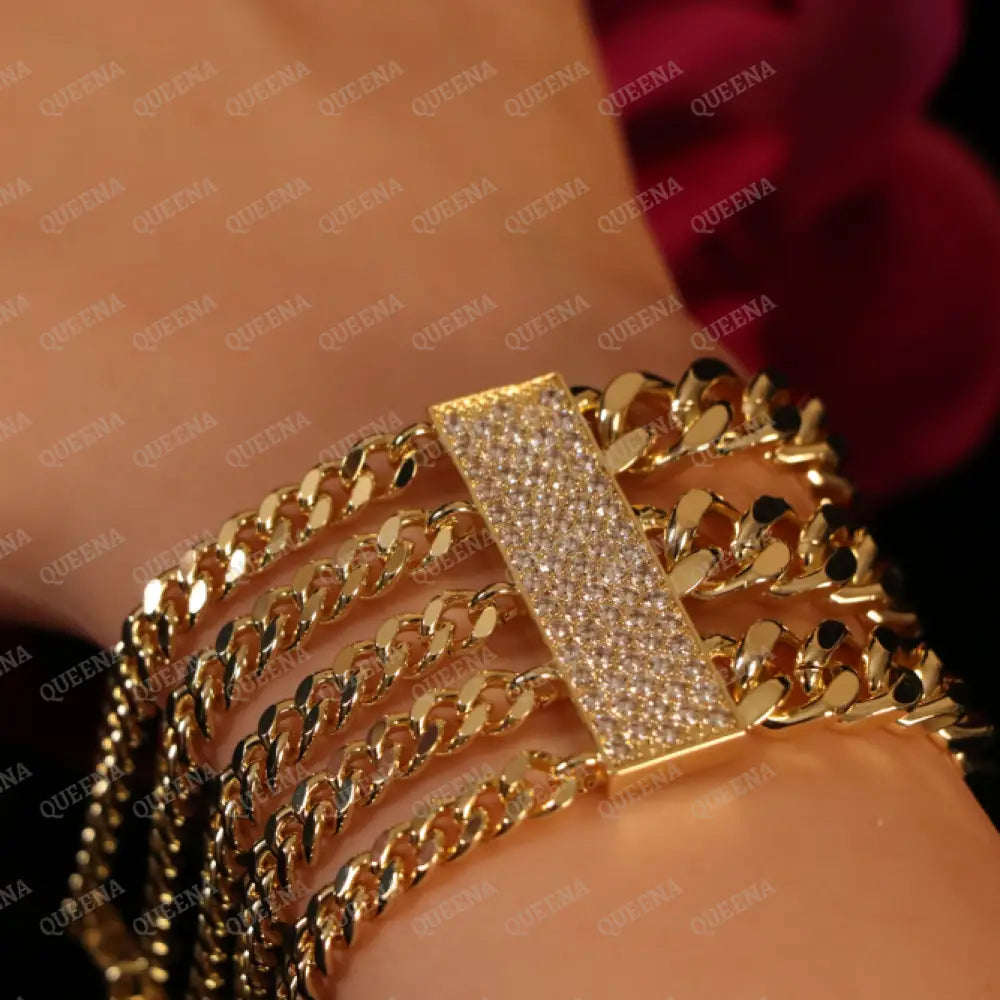 New Luxury Lebanese Chain Bracelet Studded with Full Zircons - Bold Statement Design Bracelet