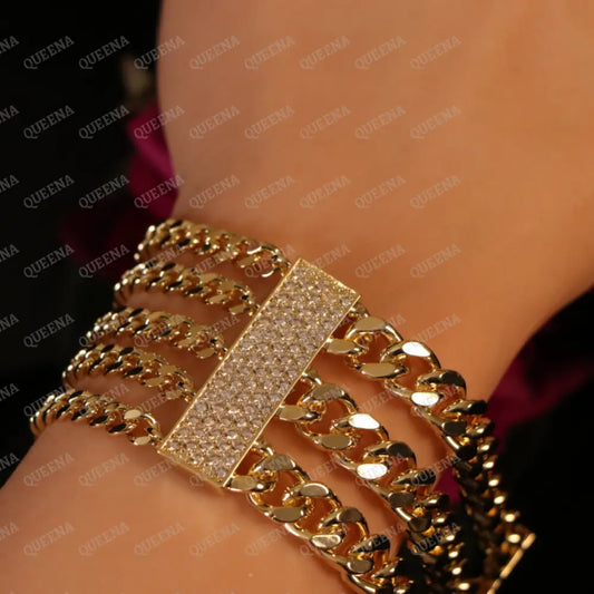 New Luxury Lebanese Chain Bracelet Studded with Full Zircons - Bold Statement Design Bracelet